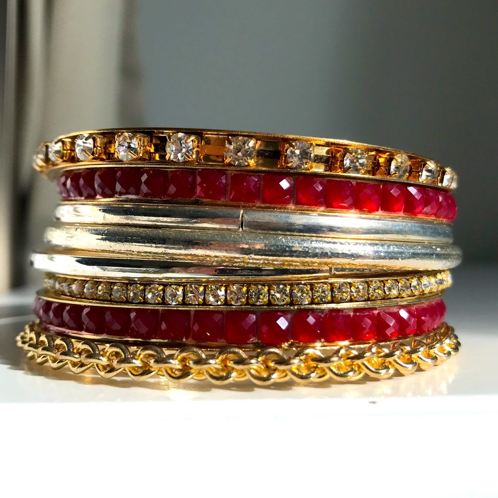 Red and gold bracelet set.